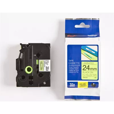Brother P-touch TZe-C51 szalagkazetta, 24mm széles, 5 méter hosszú - NEON SÁRGA / YELLOW alapon FEKETE / BLACK felirat