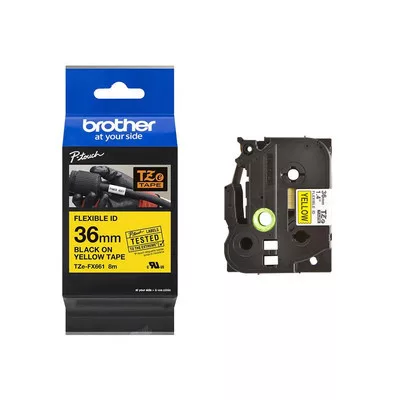 Brother P-touch TZe-FX661 szalagkazetta, 36mm széles, 8 méter hosszú - SÁRGA / YELLOW alapon FEKETE / BLACK felirat