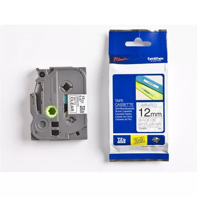 Brother P-touch TZe-M31 szalagkazetta, 12mm széles, 8 méter hosszú - ÁTLÁTSZÓ alapon FEKETE / BLACK felirat