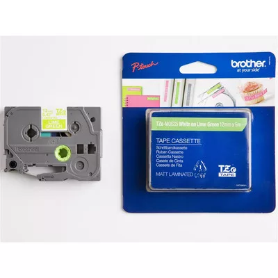 Brother P-touch TZe-MQG35 szalagkazetta, 12mm széles, 5 méter hosszú - LIME ZÖLD alapon FEHÉR felirat