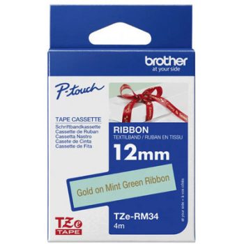   Brother TZe-RM34 12 mm széles 4 m hosszú szövetszalag - MENTAZÖLD alapon ARANY felirat