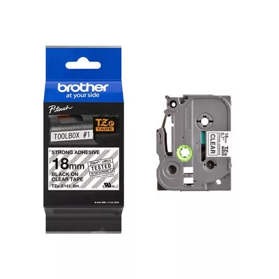 Brother P-touch TZe-S141 szalagkazetta, 18mm széles, 8 méter hosszú - ÁTLÁTSZÓ alapon FEKETE / BLACK felirat
