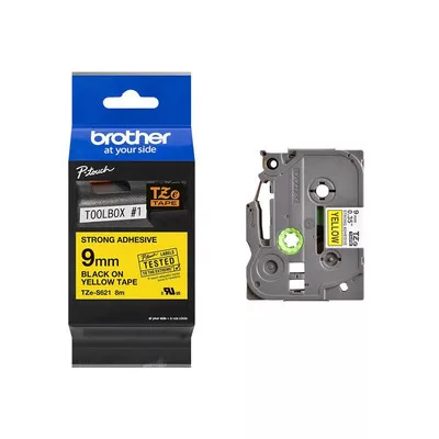 Brother P-touch TZe-S621 szalagkazetta, 9mm széles, 8 méter hosszú - SÁRGA / YELLOW alapon FEKETE / BLACK felirat