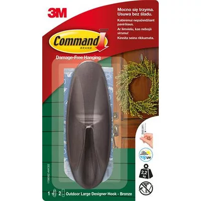 Műanyag akasztó, ovális, bronz, L méret, 1 db,  3M SCOTCH "Command™"