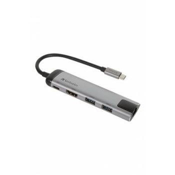 USB elosztó-HUB, USB-C/USB 3.0/HDMI/Ethernet, VERBATIM