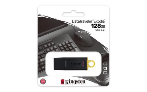 Pendrive, 128GB, USB 3.2, KINGSTON "DataTraveler Exodia", fekete-sárga