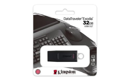 Pendrive, 32GB, USB 3.2, KINGSTON "DataTraveler Exodia", fekete-fehér