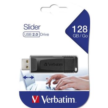   Pendrive, 128GB, USB 2.0, VERBATIM "Slider", fekete