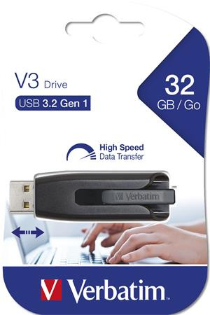 Pendrive, 32GB, USB 3.0, 60/12MB/sec, VERBATIM "V3", fekete-szürke 49173