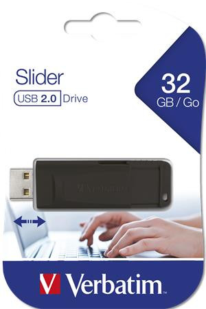 Pendrive, 32GB, USB 2.0, VERBATIM "Slider", fekete