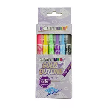   Filctoll készlet, 1-2 mm, metál arany, WEDO, 6 különböző színű kontúrral 6 db