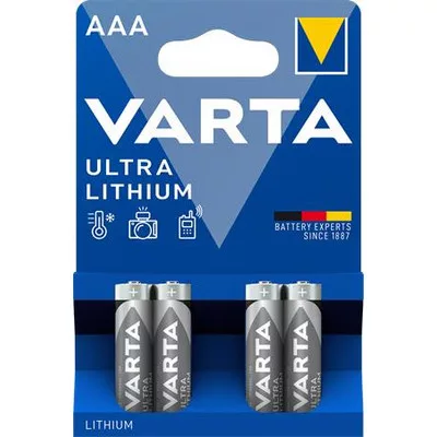Elem, AAA mikro, 4 db, lítium, VARTA "Ultra Lithium"