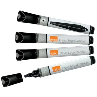 Üvegtábla marker, NOBO, fekete 4 db