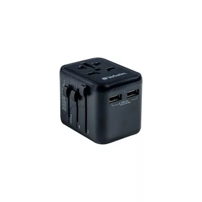 Utazóadapter, univerzális, 2xUSB, VERBATIM "UTA-01" 1 db