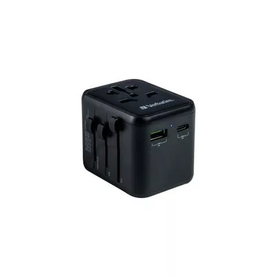 Utazóadapter, univerzális, USB-A(QC 3.0)/USB-C(PD20W)2xUSB, VERBATIM "UTA-02" 1 db