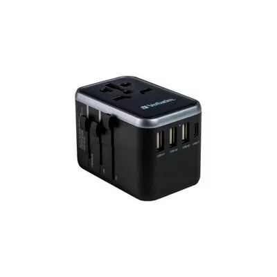 Utazóadapter, univerzális, USB-A(QC 3.0)/USB-C(PD61W)2xUSB, VERBATIM "UTA-04" 1 db