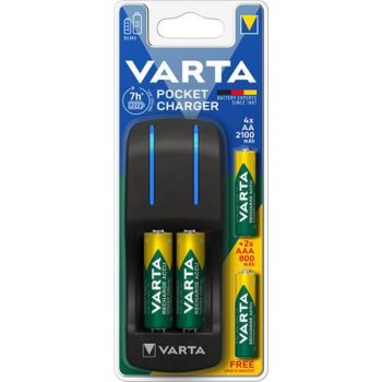   Elemtöltő, AA ceruza/AAA mikro, 4x2100 mAh AA+ 2x 800 mAh AAA, VARTA "Pocket"