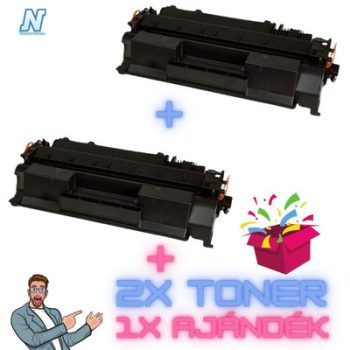   2+1 db-os PAKK, HP -hez  CF-280X FEKETE / BLACK UTÁNGYÁRTOTT tonerkazetta  (►CE505X, CRG719H kompatibilis◄) + 1 meglepetés,  (2x6800 oldalas)