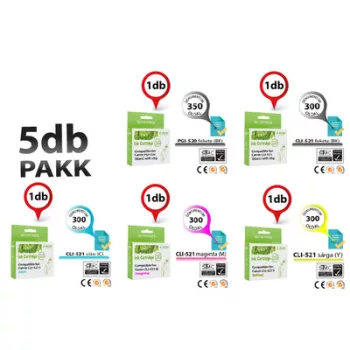   Canon -hoz ►5db-os◄ CLI521/PGI520 CHIPES utángyártott TINTAPATRON / INK CARTRIDGE PAKK ~1550 oldal