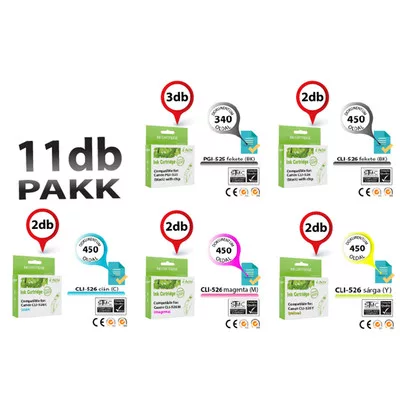 Canon -hoz ►11db-os◄ PGI525/CLI526 CHIPES utángyártott TINTAPATRON / INK CARTRIDGE irodaPAKK ~4620 oldalas