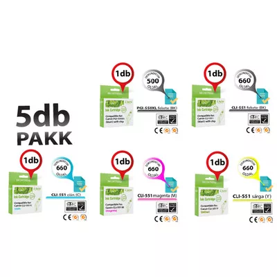 Canon -hoz ►5db-os◄ PGI-550/CLI-551XL CHIPES utángyártott TINTAPATRON / INK CARTRIDGE PAKK (~3140 oldal)