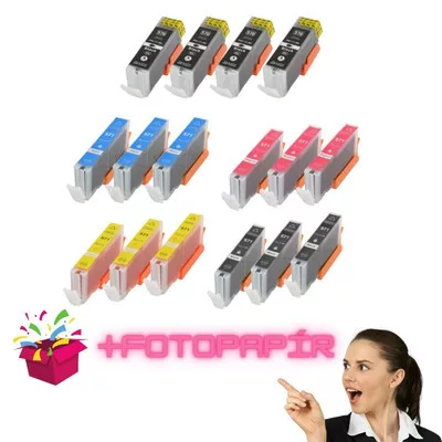 ►16+1db-os PAKK, Canon -hoz 16db ™ PGI-570XL / CLI-571XL CHIPES utángyártott TINTAPATRON / INK CARTRIDGE (~10865 oldal) + 1 csomag 20 lapos FOTÓPAPÍR