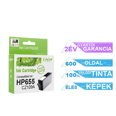 HP -hez   Nr.655 (CZ109A) utángyártott fekete TINTAPATRON / INK CARTRIDGE, kb. 600 oldal