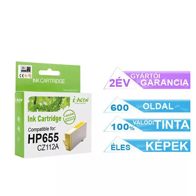 HP -hez Nr.655 (CZ112A) utángyártott sárga TINTAPATRON / INK CARTRIDGE, ~600 oldal