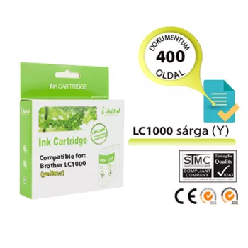   Brother -höz, LC970/LC1000 Y (sárga) utángyártott TINTAPATRON / INK CARTRIDGE (~400 oldalas)
