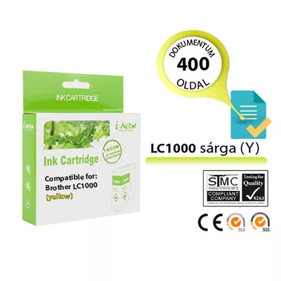 Brother -höz, LC970/LC1000 Y (sárga) utángyártott TINTAPATRON / INK CARTRIDGE (~400 oldalas)