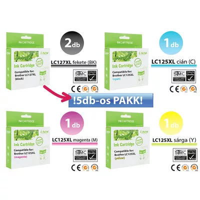 Brother -höz, LC127/LC125XL 5db-os utángyártott TINTAPATRON / INK CARTRIDGE PAKK ~6000 oldal