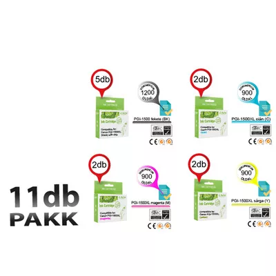 Canon -hoz 11db-os ™ PGI-1500XL CHIPES utángyártott TINTAPATRON / INK CARTRIDGE PAKK (5X~1200+6X~900 oldal)