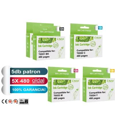 Epson -hoz 5db-os T055x utángyártott TINTAPATRON / INK CARTRIDGE-pakk (to55) (≈2400oldal)