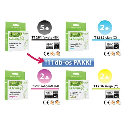 ►11db-os Epson -hoz T128x utángyártott TINTAPATRON / INK CARTRIDGE irodaPAKK (≈3300oldal)