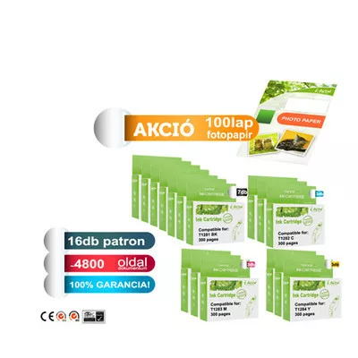 ►16+1db-os PAKK, Epson -hoz 16db T128x utángyártott TINTAPATRON / INK CARTRIDGE (≈4800oldal) + 1 csomag 20 lapos FOTÓpapír