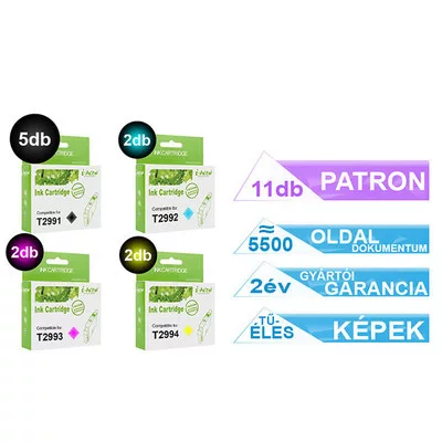 Epson -hoz ►11db-os◄ T299x (Nr. 29XL) utángyártott TINTAPATRON / INK CARTRIDGE PAKK (11X≈500oldal, össz.:≈5500 oldal)