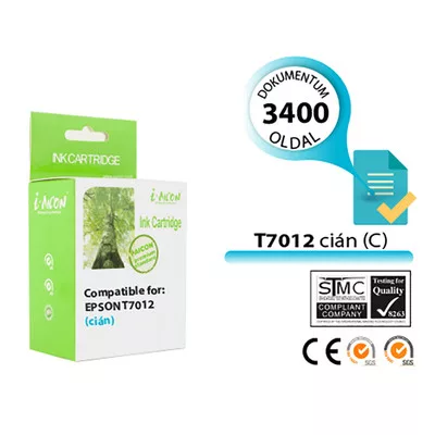 Epson -hoz, T7012 XXL cián utángyártott TINTAPATRON / INK CARTRIDGE (~3400 oldalas)