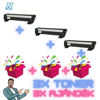 3+3DB-os PAKK, Brother -höz,  ►TN-1030 3DB UTÁNGYÁRTOTT tonerkazetta◄  +3 db MEGLEPETÉS ajándék (3x~1000 oldal)