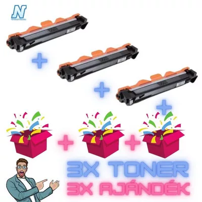 3+3DB-os PAKK, 3db Brother TN-1090 UTÁNGYÁRTOTT fekete tonerkazetta + 3DB MEGLEPETÉS AJÁNDÉK, 3X~1500 oldal (tn1090)