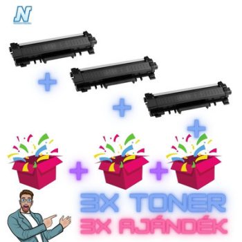   3+3 DB-os PAKK, Brother -höz,  ◄TN-2421  3 DB UTÁNGYÁRTOTT tonerkazetta◄  +3 db MEGLEPETÉS AJÁNDÉK, (3x~3000 oldal)